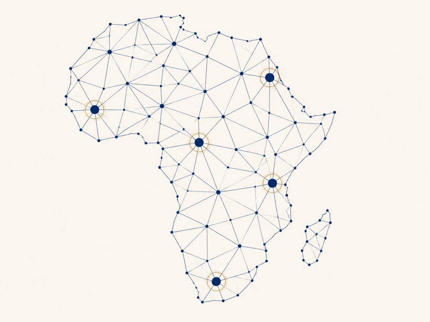 Map of Africa with the five Founding Five markets highlighted